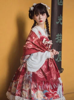 Chinoiserie White Tiger Print Bow-Knot Ribbon Tassel Accessories High Waist Lace Classic Lolita Sleeveless Dress -NAUS Lolita Shop 1675392715 NKW 500x672 1