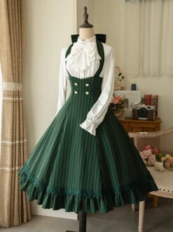 Elegant Slim Fit Detachable Halter Large Bow Striped Pocket Two-Wear Sling Classic Lolita Dress -NAUS Lolita Shop 1676360556 6pQ 500x672 1