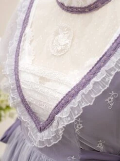 Delicate Lace Jacquard Embroidery Crinkled Mesh Fabric Sexy Deep V Neckline Design Ribbon Bow Decoration Classic Lolita Dress -NAUS Lolita Shop 17 500x672 1