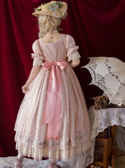 Sally Garden Series Daily Imperial Style Square Neckline High Waist Lotus Short Sleeves Small Floral Embroidery Long Dress OP -NAUS Lolita Shop 1702634124 GRe 500x672 1