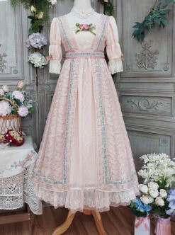 Sally Garden Series Daily Imperial Style Square Neckline High Waist Lotus Short Sleeves Small Floral Embroidery Long Dress OP -NAUS Lolita Shop 1702634130 kGq 500x672 1