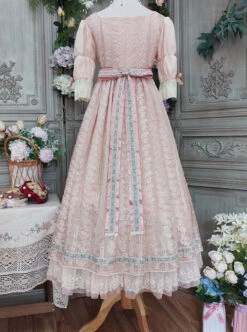 Sally Garden Series Daily Imperial Style Square Neckline High Waist Lotus Short Sleeves Small Floral Embroidery Long Dress OP -NAUS Lolita Shop 1702634142 4kh 500x672 1