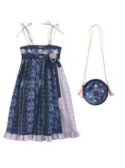 Blue White Porcelain Series Chinese Elements Fantasy Floral Print Vintage Classic Lolita Suspender Dress Crossbody Bag Set -NAUS Lolita Shop 1712044124 GXG 500x672 1