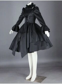 Gorgeous Black Long Sleeves Cotton Gothic Lolita Dress -NAUS Lolita Shop 1 200 500x672 1