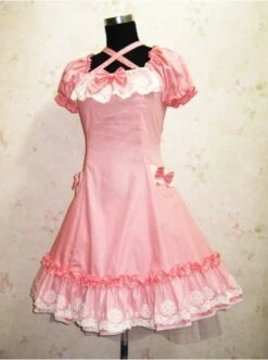 Cute Short Sleeves Pink Cotton Lolita Dress -NAUS Lolita Shop 1 241 500x672 1