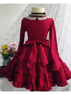 Red Long Sleeves Ruffle Classic Lolita Dress -NAUS Lolita Shop 1 317 500x672 1