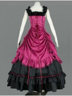 Sleeveless Pink And Black Floral Double-Layer Cotton Lolita Prom Dress -NAUS Lolita Shop 1 566 500x672 1