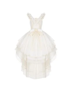 Elegant Summer Pure Color V Neck Bowknot Decoration Front Short Back Long Irregular Hem Design Classic Lolita Sleeveless Dress -NAUS Lolita Shop 2 500x672 1