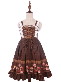 Cake Dessert Chocolate Printing Sweet Lolita Sling Dress -NAUS Lolita Shop 2 500x672 1076