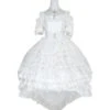 Pure White Elegant Multi-Layer Gorgeous Hem Classic Lolita Bowknot Decoration Short-Sleeved Dress
