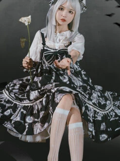 Wolf Detective Series JSK Printing Black Sweet Lolita Sling Dress -NAUS Lolita Shop 2 500x672 1151