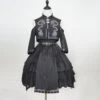 Chinese Style Black Stand-Up Collar Off-The-Shoulder Mid-Sleeve Embroidered Short Coat Metal Decorate Hem Punk Lolita Sleeveless Dress Suit