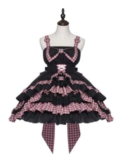 Perrault Kitty Series JSK Heart Metal Decoration Cross Rope Design Punk Lolita Lace Big Bow Dress Set A -NAUS Lolita Shop 2 500x672 1208