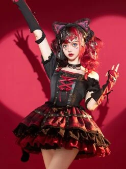 Shibuya Kitty Series Black Red Plaid Ribbon Bowknot Idol Subculture Y2K Bare Shoulders Punk Lolita Dress -NAUS Lolita Shop 2 500x672 1216