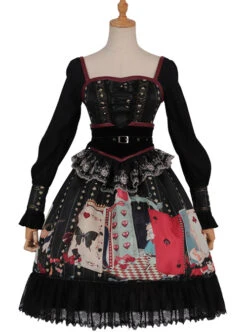 Playing Card Maze Series Retro Punk Lolita Long Sleeve Dress Set -NAUS Lolita Shop 2 500x672 1217