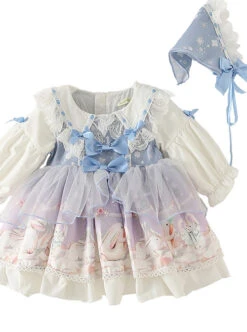 Cute Rabbits Printing Sweet Lolita Light Blue Children Long Sleeve Dress -NAUS Lolita Shop 2 500x672 1233