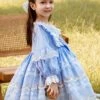 Light Blue Lace Stitching Puff Sleeve Cute Autumn Sweet Lolita Kids Long-Sleeved Dress