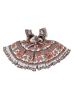 Little Bear Print Stripe Bow Check Print Classic Lolita Kids Sleeveless Dress -NAUS Lolita Shop 2 500x672 1251