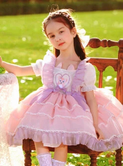 Cute Cartoon Cat Print Decoration Pleated Ruffle Ears Shape Design Chiffon Lace Layered Hem Classic Lolita Big Bow Knot Kid Princess Dress -NAUS Lolita Shop 2 500x672 1261