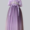 Elegant Purple Silk Yarn Chinese Style Exquisite Antique Flower Embroidery Improved HanFu Kid Princess Dress
