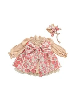 Stand Collar Spring Autumn Flower Print Court Style Puff Sleeves Big Bow-Knot Sweet Lolita Kids Long-Sleeved Dress -NAUS Lolita Shop 2 500x672 1274