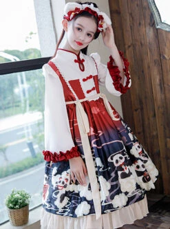 Cute Panda Series Printing Chinese Style Autumn Winter Children Sweet Lolita Kids Long Sleeve Dress -NAUS Lolita Shop 2 500x672 1275