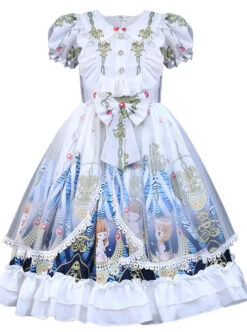 Doll Collar Cartoon Printing Sweet Lolita White Short Sleeve Dress -NAUS Lolita Shop 2 500x672 1280