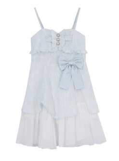 Sweet Heavy Jacquard Embroidery Pleated Lace Pearl Embellishment Bow Knot Classic Lolita Kid Slip Dress -NAUS Lolita Shop 2 500x672 1285