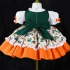 Floral-Print Pleated Lace Hem Cross-Strap Vest Design Lace Doll Neckline Classic Lolita Kid Orange Dress