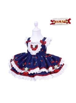 Retro Navy Blue Contrasting Colors Cherry Red Doll Bowknot Cute Lace Sweet Lolita Sleeveless Princess Kid Dress JSK -NAUS Lolita Shop 2 500x672 1295