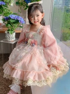 Pleated Lace Mesh Design Delicate Flower Embroidery Cute Long Sleeves Three-Dimensional Flower Decoration Classic Lolita Kid Dress -NAUS Lolita Shop 2 500x672 1296