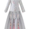 Children Elegant Flower Embroidery Gray Long Sleeve Chinese Style Long Dress