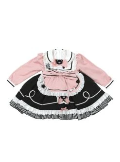 Little Bear Lace Bow Round Neck Puff Sleeves Detachable Apron Classic Lolita Kids Long Sleeve Dress -NAUS Lolita Shop 2 500x672 1305