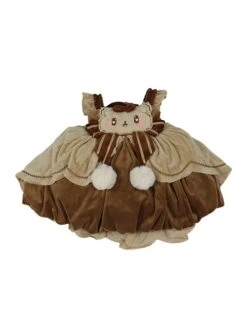 Little Bear Coco Series Autumn Winter Warm Caramel Color Little Bear Embroidered Pom Ball Decoration Sweet Lolita Kids Sleeveless Dress -NAUS Lolita Shop 2 500x672 1308