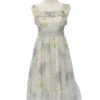 Summer Fresh And Cute Floral Rabbit Pattern Print Crinkled Tulle Trim Bow Knot Pearl Classic Lolita Kid Long Slip Dress