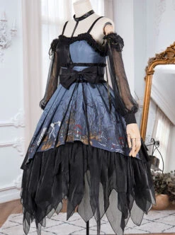 Decaying Forest Series JSK Blue Darkness Retro Gothic Lolita Sling Dress -NAUS Lolita Shop 2 500x672 133