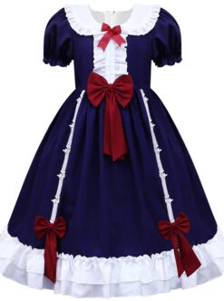 Snow White Children Classic Lolita Red Bowknot Navy Blue Short Sleeve Dress -NAUS Lolita Shop 2 500x672 1332