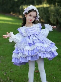 Lace Round Neck Cute Stitching Lantern Sleeve Multi-Layer Hem Sweet Lolita Kids Long-Sleeved Dress -NAUS Lolita Shop 2 500x672 1334