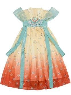 Chinese Style Flowy Vintage Silk Streamers Exquisite Embroidery Pearl Decoration Gradient Hem Kids Dress -NAUS Lolita Shop 2 500x672 1340