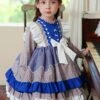 High-Neck Floral High-End Color Matching Spring Autumn Ruffled Bow Classic Lolita Kids Long-Sleeved Dress