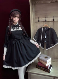 Late Autumn Chapel Retro Gothic Lolita Long Sleeves Dress And Shawl -NAUS Lolita Shop 2 500x672 135