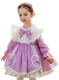 Cute Frill Collar Purple Bowknot Children Sweet Lolita Long Sleeve Dress -NAUS Lolita Shop 2 500x672 1351