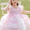 White Lace Pink Pure Color Children Sweet Lolita Sleeveless Cake Dress