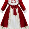 Red And Apricot Splicing Ruffled Children Classic Lolita Long Sleeve Dress