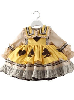 Poker Cards Pattern Yellow Plus Velvet Children Sweet Lolita Long Sleeve Dress -NAUS Lolita Shop 2 500x672 1362