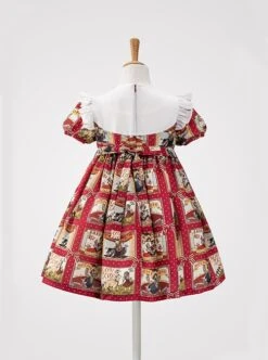Retro Red Plaid Cartoon Animation Print Decoration Cute Doll Neckline Pleated Puff Cuffs Kids Classic Lolita Dress -NAUS Lolita Shop 2 500x672 1364