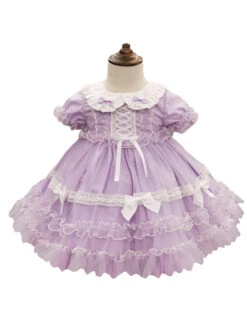Tulle Lace Doll Collar Light Purple Children Sweet Lolita Short Sleeve Dress -NAUS Lolita Shop 2 500x672 1379