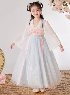 Chinese Style Cute Flower Embroidery Super Fairy Pearl Decoration Breathable Kids Hanfu Dress -NAUS Lolita Shop 2 500x672 1384