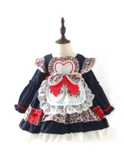 Floral Love Bowknot Apron Decoration Autumn Winter Dark Color Classic Lolita Kids Long-Sleeved Dress -NAUS Lolita Shop 2 500x672 1386
