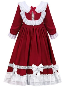 Doll Collar White Lace Wine Red Classic Lolita Long Sleeve Dress -NAUS Lolita Shop 2 500x672 1389